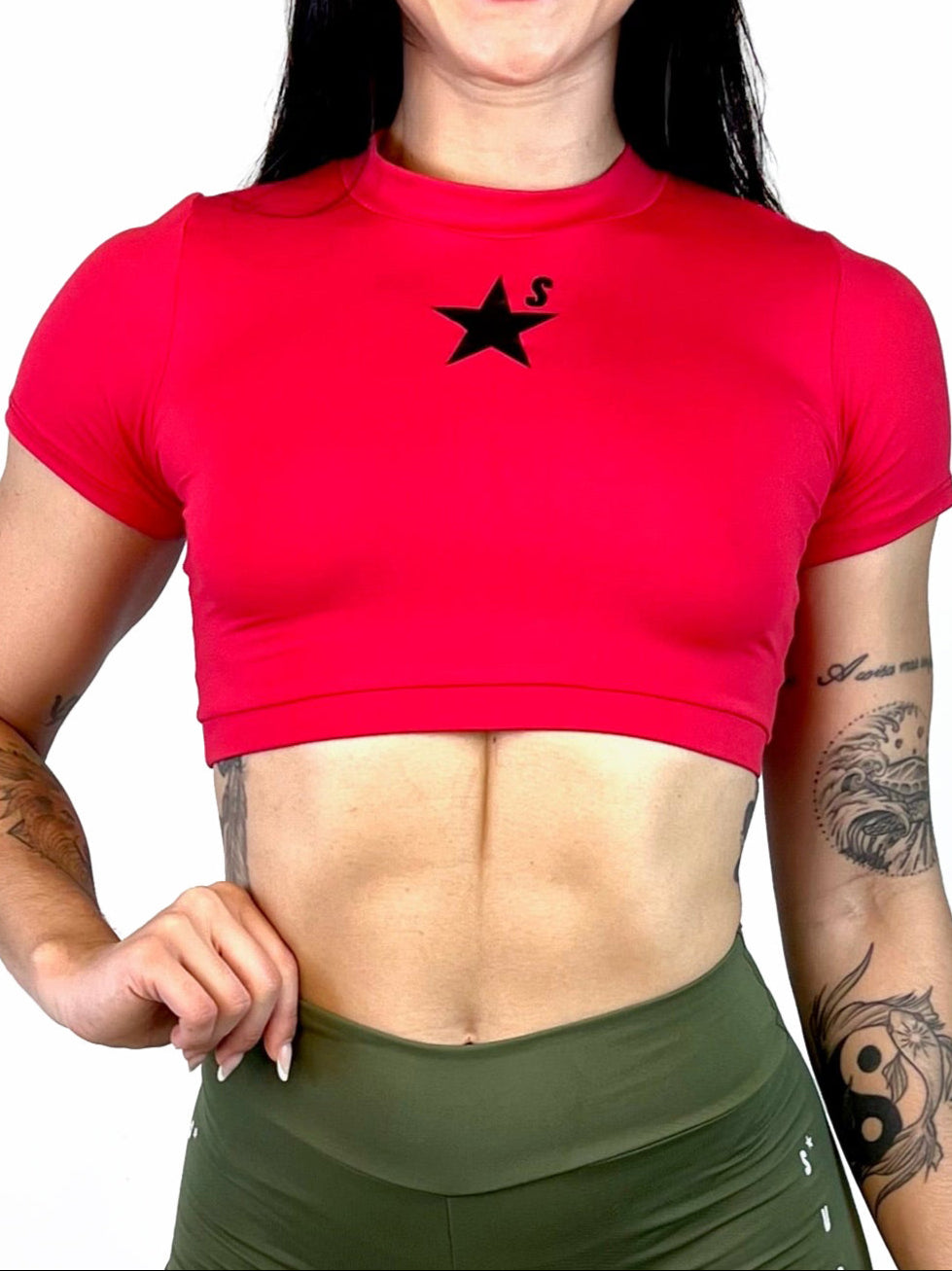 Cropped manga curta vermelho | Estrela preta