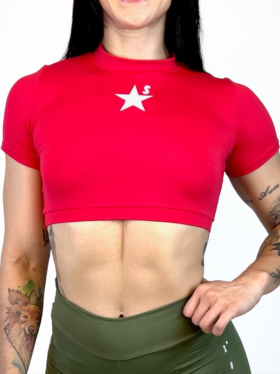 Cropped manga curta vermelho | Estrela branca