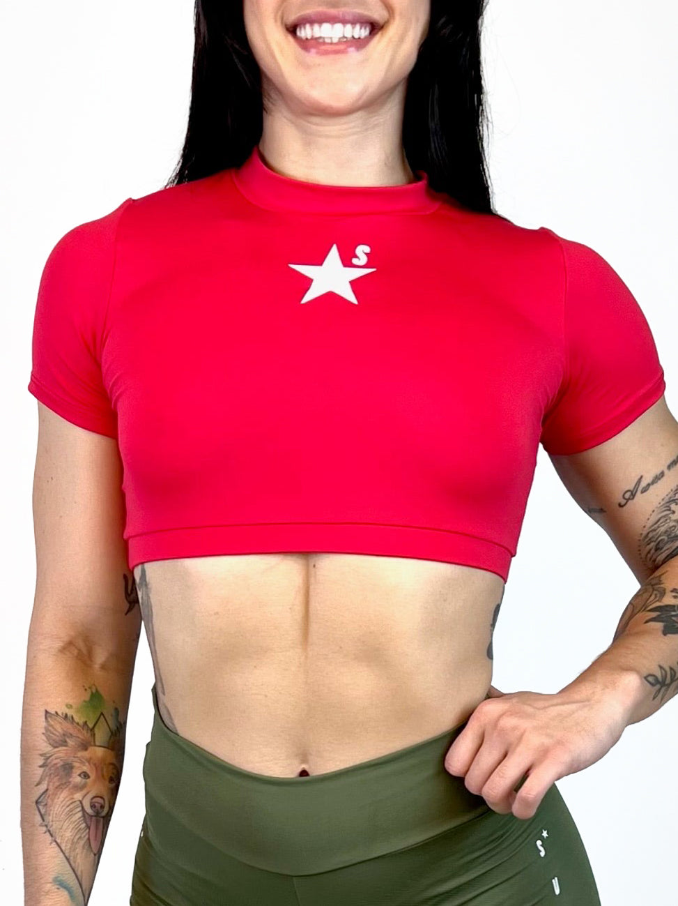 Cropped manga curta vermelho | Estrela branca