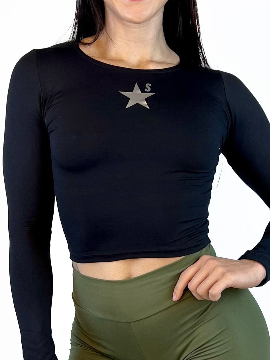Cropped manga longa preto | Estrela