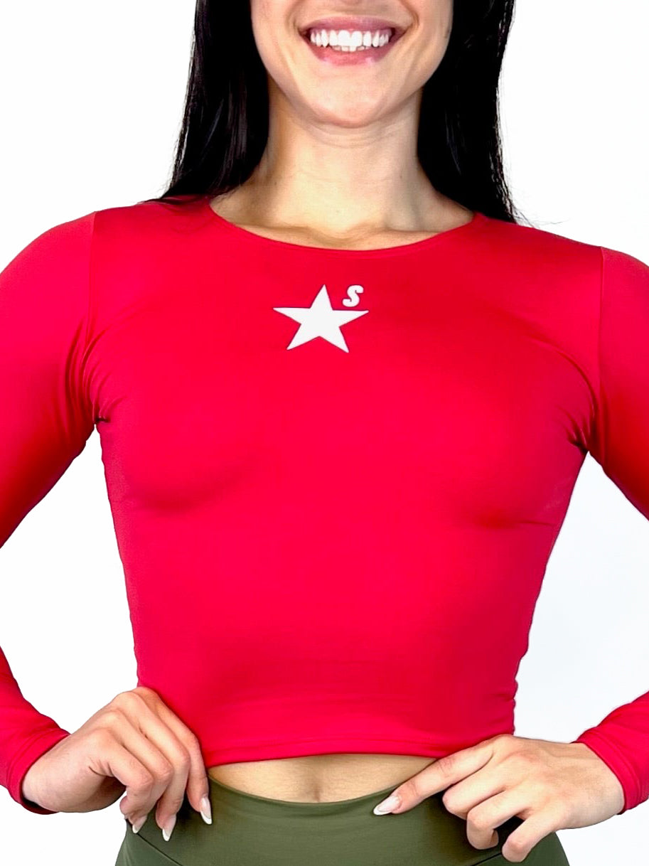 Cropped manga longa vermelho | Estrela branca