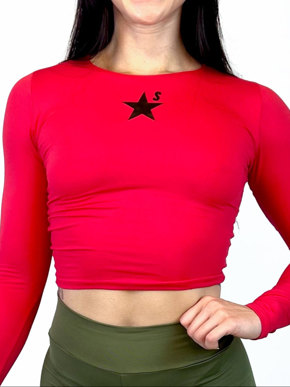 Cropped manga longa vermelho | Estrela preta