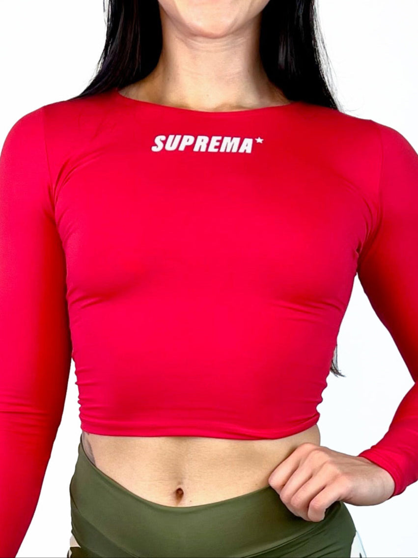 Cropped manga longa vermelho | Suprema