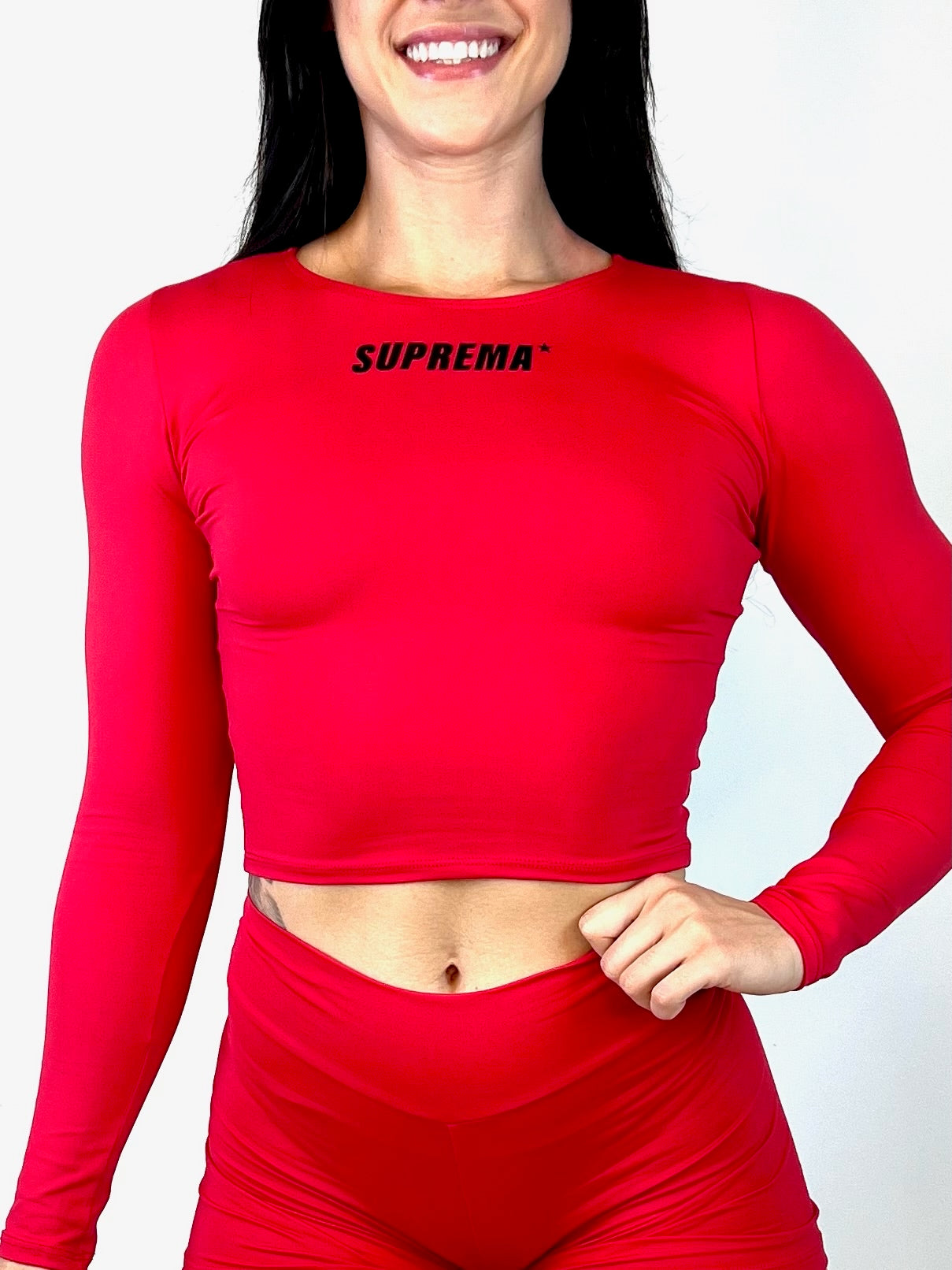 Cropped manga longa | Vermelho | Suprema preto