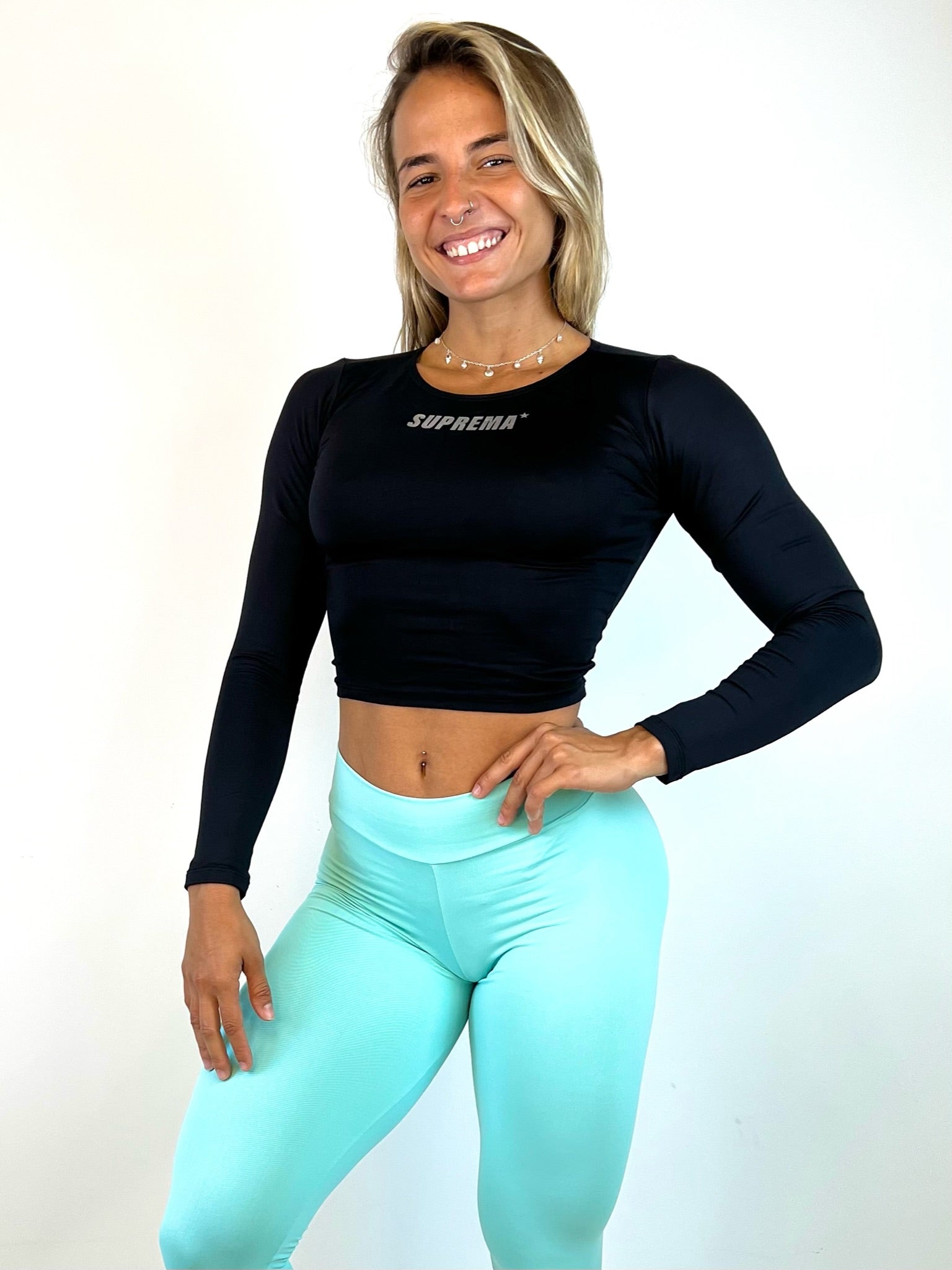 Cropped manga comprida | Preto | Suprema prata